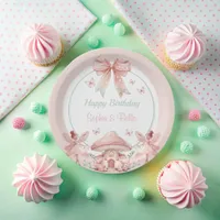 Fairy Girls Mushroom House Ribbon Twins Birthday Paper Plates