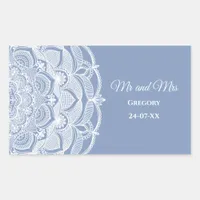 Elegant dusty blue white lace mandala classic rectangular sticker