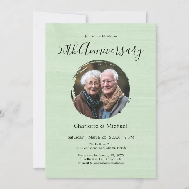 Modern Watercolor Wedding Anniversary Olive Photo  Invitation