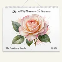 Birth Month Flowers Watercolor Floral Personalized Calendar