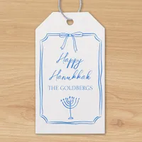 Elegant Bow Menorah Custom Name Happy Hanukkah  Gift Tags