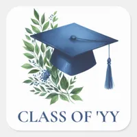 Blue Grad Cap and Green Foliage Graduate Envelope Square Sticker