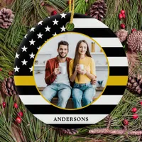 Thin Gold Line Custom Photo Dispatcher Christmas Ceramic Ornament