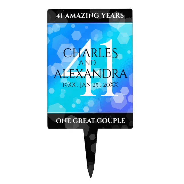 Elegant 41st Blue Topaz Wedding Anniversary Cake Topper