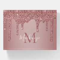 Chic Rose Gold Dripping Glitter Monogram Paperweight