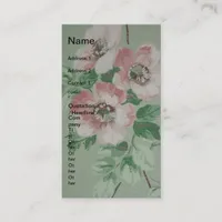 Pretty Vintage Pink Flower Vertical Business Card