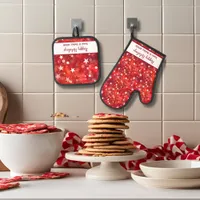 Festive Red & White Holiday Apron Oven Mitt & Pot Holder Set