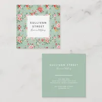 Vintage Floral Pattern Hair Makeup  Square Business Card