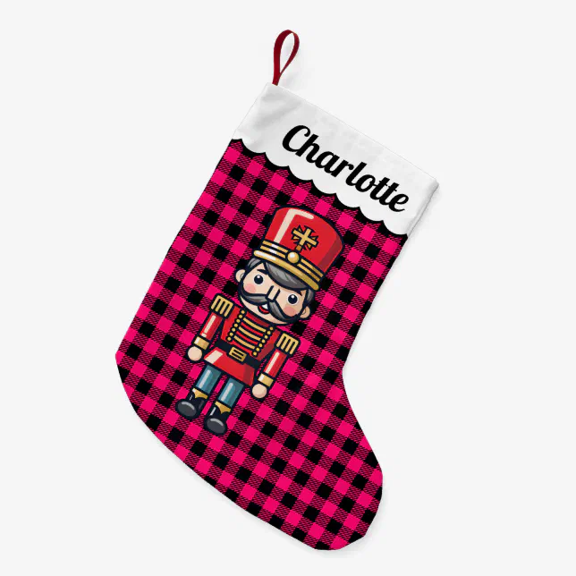 Pink Buffalo Checks Plaid Nutcracker Monogram Name Small Christmas Stocking