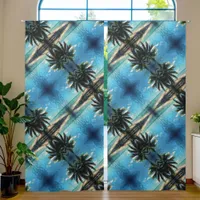 Caribbean Blue Digital Art tiled pattern Blackout Curtains