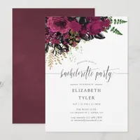 Vintage Burgundy & Gold Floral Bachelorette Party Invitation