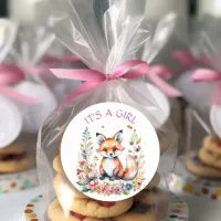 Baby Fox in Flowers | Baby Shower It's a Girl Classic Round Sticker