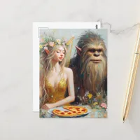 Pizza Night With Sasquatch and the Fairy Postcard