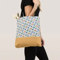 Green Yellow Blue Butterflies Flowers Color Block Tote Bag