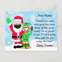 Santa and Elf in Facemasks Letters to Kid Holiday Postcard