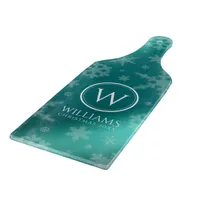 Festive Light Blue Foil Snowflakes Monogram Name Cutting Board