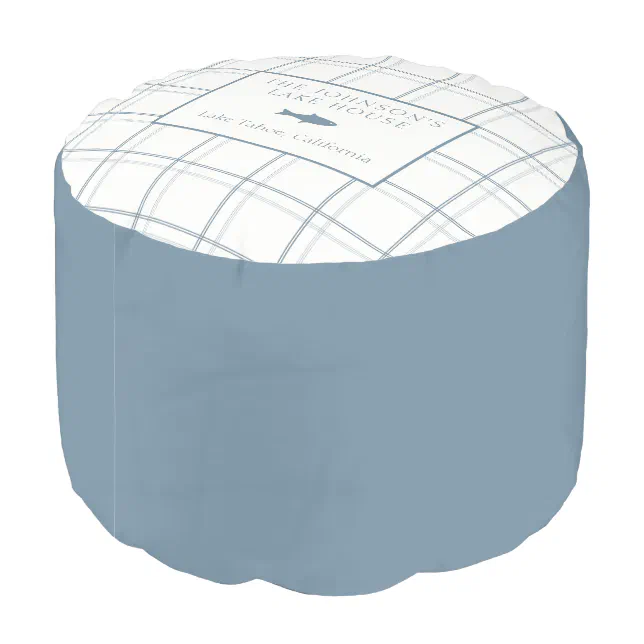 Classic Customizable Plaid Lake House Blue Fish Pouf