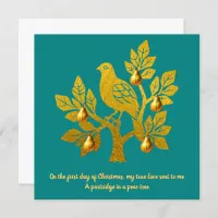 Partridge In A Pear Tree Teal Gold Christmas Holiday Card