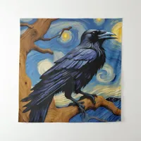 A Raven in an Old Oak Tree Starry Night Tapestry