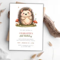 Watercolor Cute Hedgehog Mushroom Birthday Party Invitation