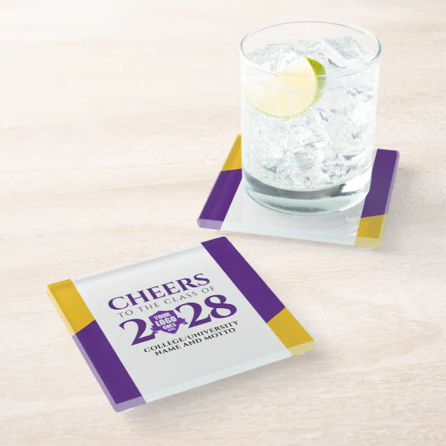 Purple Gold School College University Graduation Glass Coaster