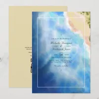 Watercolor Summer QR Code RSVP Beach Wedding Invitation