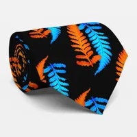 Electric Blue Fiery Orange Japanese Painted Ferns Neck Tie