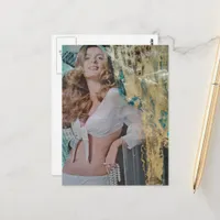 Retro lady with pearls Mixed media collage Postcard