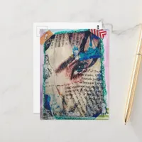 A face abstract mixed media collage postcard