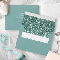 Abstract Paint Strokes Wedding Glitter Teal ID886 Envelope