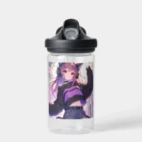 Pretty Anime Girl in Headphones with Cat Ears Water Bottle