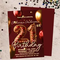 Elegant Burgundy & Gold 21st Birthday Celebration Invitation