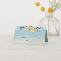 Watercolor Roses and Seashells Beach Wedding Place Card