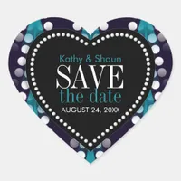 Modern Teal White Pattern Save the Date Love  Heart Sticker