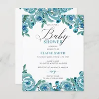 Budget Blue Floral Boy Baby Shower Invitation