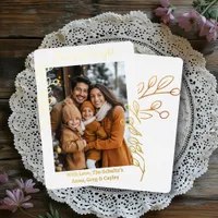 Gold Foil Foliage and Family Photo Christmas Foil Holiday Card