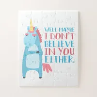 Cute Sarcastic Blue and Pink Unicorn Jigsaw Puzzle