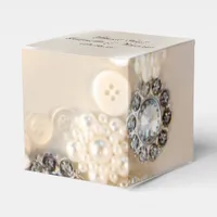 Faux White Pearls and Diamond Buttons Wedding Favor Boxes
