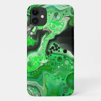 Green and Black Digital Fluid Art Pour Painting  iPhone 11 Case