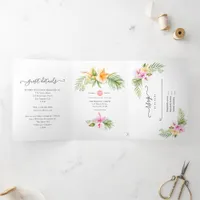 Watercolor Tropical Floral Beach Wedding Tri-Fold  Invitation