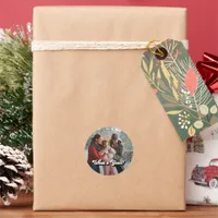 Retro "What a Year!" Holiday Photo Classic Round Sticker