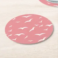 Nautical Dusty Pink and White Sea Bird Patterned Round Paper Coaster