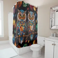 Owls Stained Glass Mosaic bathroom Shower Curtain