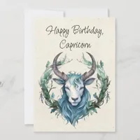 Capricorn Goat Zodiac Watercolor Birthday Card