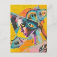 Surreal Women and Ears Colorful Chalk Collage Postcard