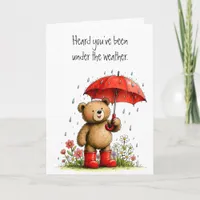 Cute Teddy Bear Red Galoshes Get Well Soon Card