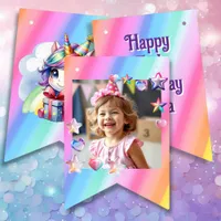 Personalized Girl's Birthday Unicorn Bunting Flags