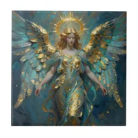 A Beautiful Gold and Turquoise Angel  Ceramic Tile