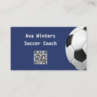 Minimal Soccer Ball Blue QR Code Football Coach Business Card