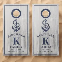 Family Name Nautical Anchor Rustic Wood Monogram Cornhole Set